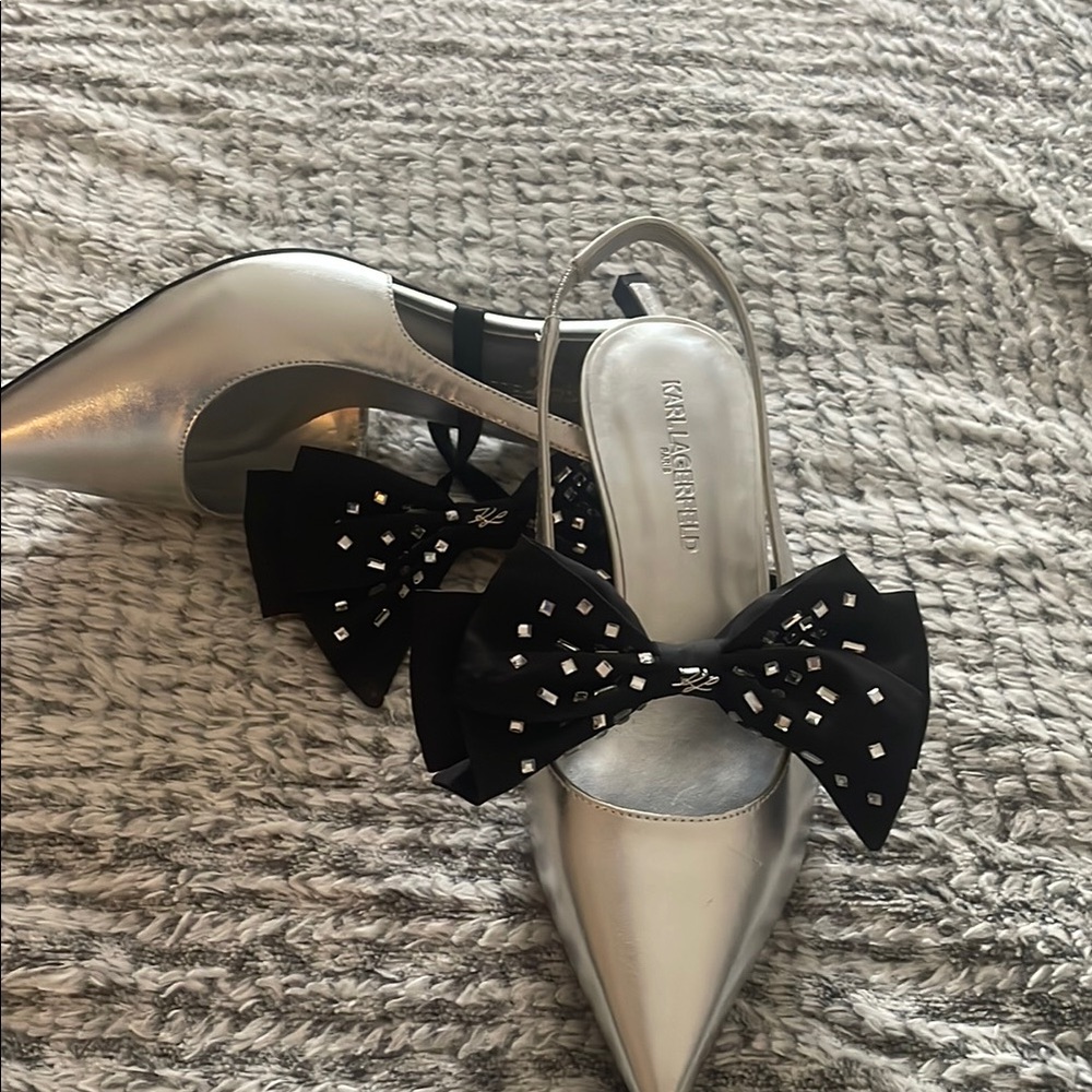Karl Lagerfeld Silver and Black Heels with Bow